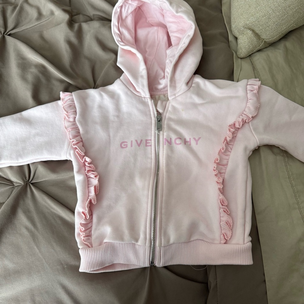 Givenchy Light Pink Ruffle Zip Hoodie for Kids